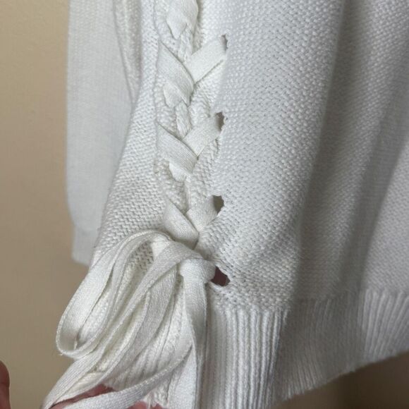 Abercrombie & Fitch Sweater Women's Small White Lace-Up Knitted Pullover Cotton - Picture 4 of 7
